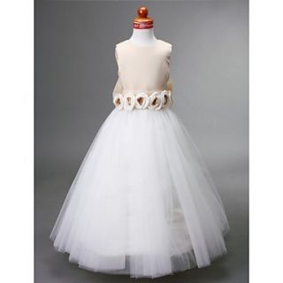 A line Jewel Floor length Satin Flower Girl Dress