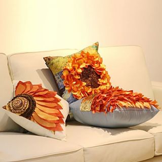 Set of 3 Sunflower Patchwork Cotton / Linen Pillow Cover