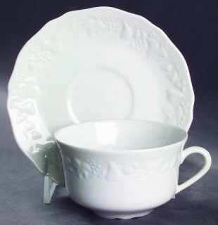 Limoges French Lim118 Flat Cup & Saucer Set, Fine China Dinnerware   All White,E