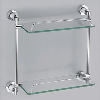 Chrome Finish Contemporary Style Brass Wall Mounted Double Layers Glass Shelf