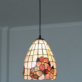 80W Artistic Tiffany Pendant Light with Colorful Nature Shell Material Integrated Shade in Butterfly and Sakura Pattern