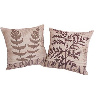 Set of 2 Country Fern Leaf Cotton/Linen Decorative Pillow Cover