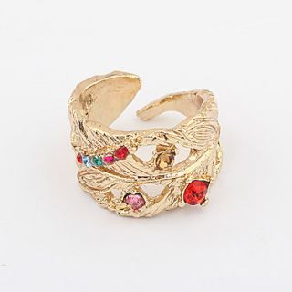 Gold Plated Alloy Zircon Leaf Pattern Opening Ring (Assorted Colors)