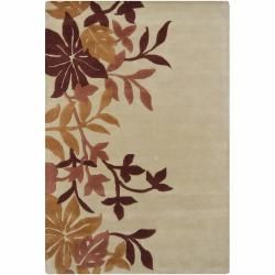Hand tufted Tan Mandara Floral Wool Rug (5 X 76) (BrownPattern FloralTip We recommend the use of a  non skid pad to keep the rug in place on smooth surfaces. All rug sizes are approximate. Due to the difference of monitor colors, some rug colors may var