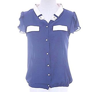 Womens Pointed Collar Contrast Color Shirt