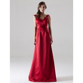 A line V neck Floor length Satin Bridesmaid/ Wedding Party Dress