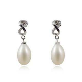 Gorgeous 925 Sterling Silver Oval Pearl Drop Earrings
