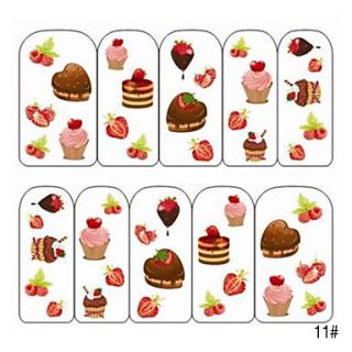 5PCS Water Transfer Printing Colorful Nail Stickers NO.3 Cartoon Cake(Assorted Colors)