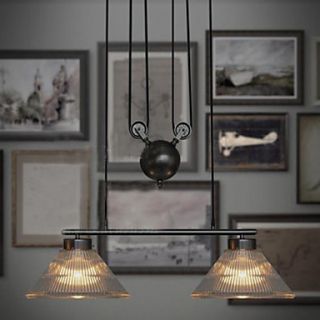 120W Artistic Pendant Light with 2 Lights in Pulley Block Design(Chain Adjustable)