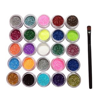 25 Colors Glitter Powder Nail Art Decorations with a Brush