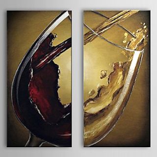 Hand Painted Oil Painting Still Life Wine Glass Set of 2 with Stretched Frame 1307 SL0361