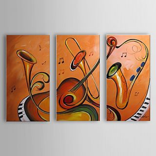 Hand Painted Oil Painting Still Life Variety of Musical Instruments Set of 3 with Stretched Frame 1307 SL0366