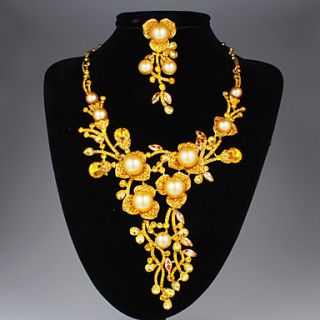 Luxurious Golden Alloy with Golden Rhinestonepearl Jewelry Set(Including Necklace and Earrings)