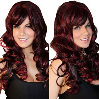 Luxury Wine Red and Black Mixed Color Long Curly Wig