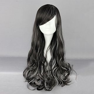 Zipper Black and White Blended 70cm Gothic Punk Lolita Curly Wig
