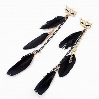 Gold Plated Alloy Feather Pendant Mask Pattern Earrings