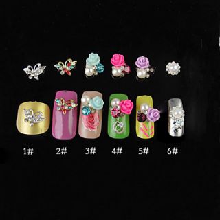 5PCS 3D Diamond Studded Nail Art Decorations 1.2cm (Assorted Color)