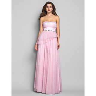 Sheath/Column Strapless Floor length Tulle Evening/Prom Dress (605480)