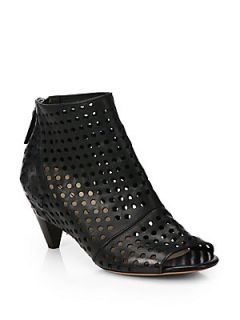 Elisanero Perforated Leather Open Toe Ankle Boots   Black