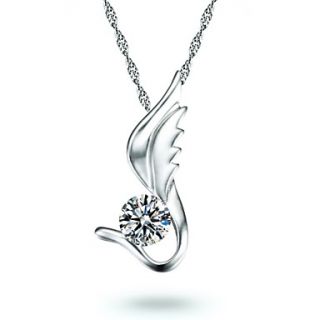 Gorgeous Sterling Silver With Cubic Zirconia Wing Shaped Pendant Womens Necklace