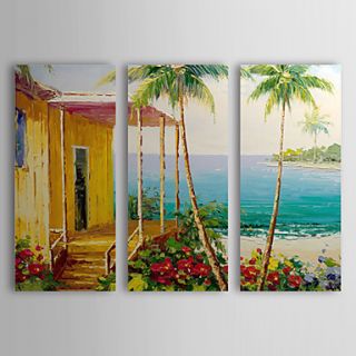 Hand Painted Oil Painting Landscape Sea and House with Stretched Frame Set of 3 1307 LS0382