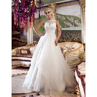 A line Princess Queen Anne Court Train Organza And Lace Wedding Dress (632799)