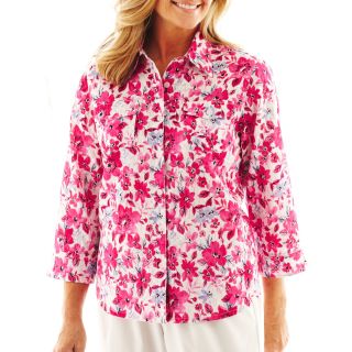 Alfred Dunner Letters From Paris Ditsy Print Shirt   Petite