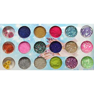 18 color Mixed Nail Decorations Sequins Velvet Glitter Powder Dried Flowers Caviar
