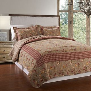 3 Piece 100% Cotton Printed Red Check Quilt Set