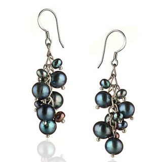 Fresh Water Black Pearls And Sterling Silver Earings
