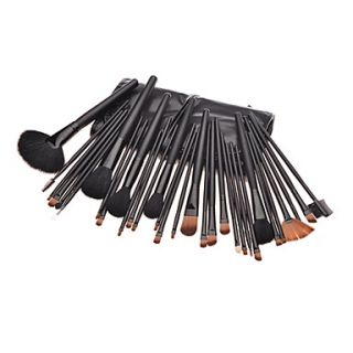 32PCS Black Handle Cosmetic Brush Set With Black Leather Pouch