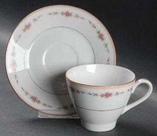 Harmony House China Venetian Rose Flat Cup & Saucer Set, Fine China Dinnerware  