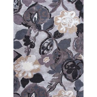 Hand tufted Transitional Floral pattern Blue Area Rug (5 X 8)