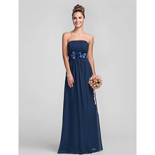 Empire Strapless Floor length Chiffon Over Satin Bridesmaid Dress With Flower(s)