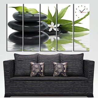 Modern Style Green Leaf Wall Clock in Canvas 5pcs