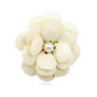 Fashion Pearl Cream Camellia Petals Adjustable Ring