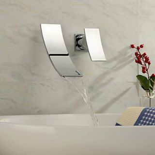 Contemporary Chrome Finish Waterfall Wall Mount Stainless Steel Bathroom Sink Faucet
