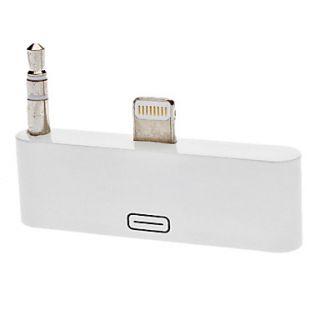 8 pin to 30 pin Charging Sync 3.5mm Male Audio Output Adapter for iPhone 5 and Others (Black and White)