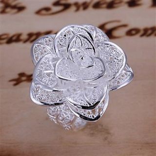 Fashion Brass Silver Plated Three Layers Flower Womens Rings