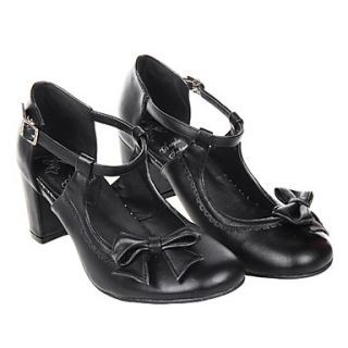 Elegant Black PU Leather 6.5cm High Heel Gothic Lolita Sandals with Bow