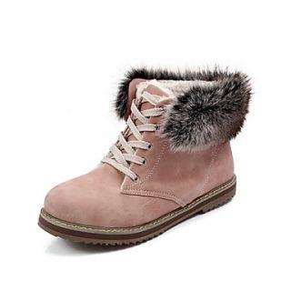 Fashion fur ladies leather flat woman ankle snow boots