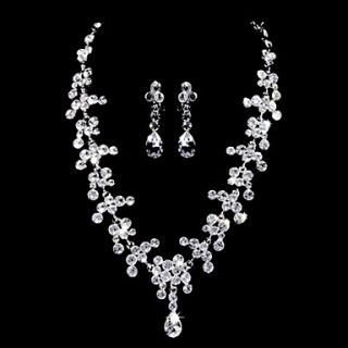 Beautiful Alloy Silver Plated With Clear ZirconRhinestone Wedding Bridal Necklace Earrings Jewelry Set