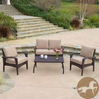 Christopher Knight Home Honolulu Outdoor 4 piece Brown Wicker Seating Set And Cushions