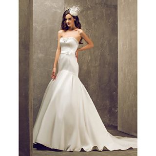 A line Sweetheart Sweep/Brush Train Satin Wedding Dress With Pearl Detailing (699626)