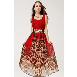 TS Simplicity V neck Leopard Print Chiffon Swing Maxi Dress
