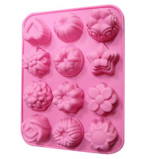 Silicone Cupcake Candy Chocolate Mold 12 Flowers(Random Color)