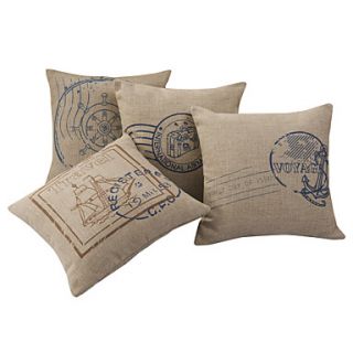 Set of 4 Postmark Nautical Cotton/Linen Decorative Pillow Cover