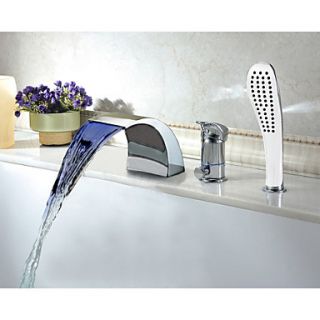 Modern Multi color LED Widespread Waterfall Tubfaucet with Hand Shower