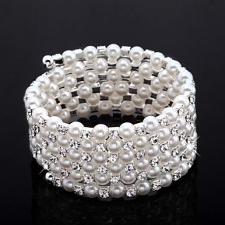 Exquisite Ladies Rhinestone Strand/Tennis Bracelet In White Pearl