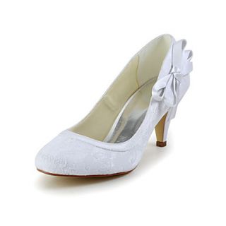 Satin Stiletto Heel Closed Toe Stitching Lace Pumps With Bowknot Wedding Shoes(More Colors)